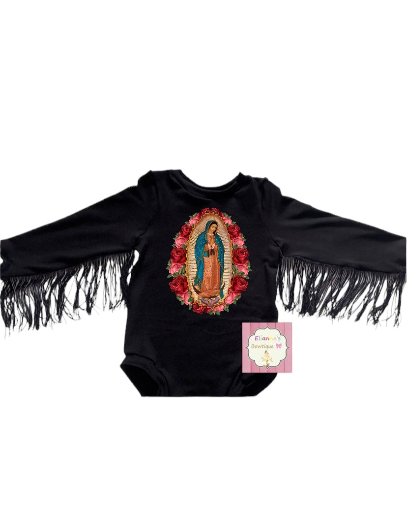 Virgen de guadalupe fringe leotard /western/