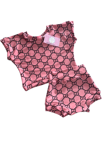 Boujee pink gg set Top & bummie/shirt/