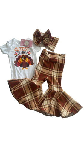 Thanksgiving set headwrap, bell bottoms and shirt/