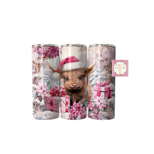 Pink christmas tumbler cup/ vasos/highland cow