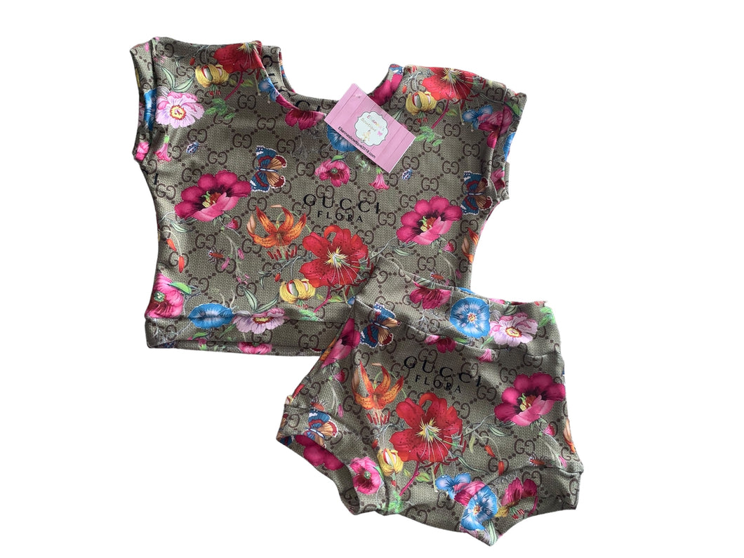 Boujee brown floral gg set Top & bummie/shirt/