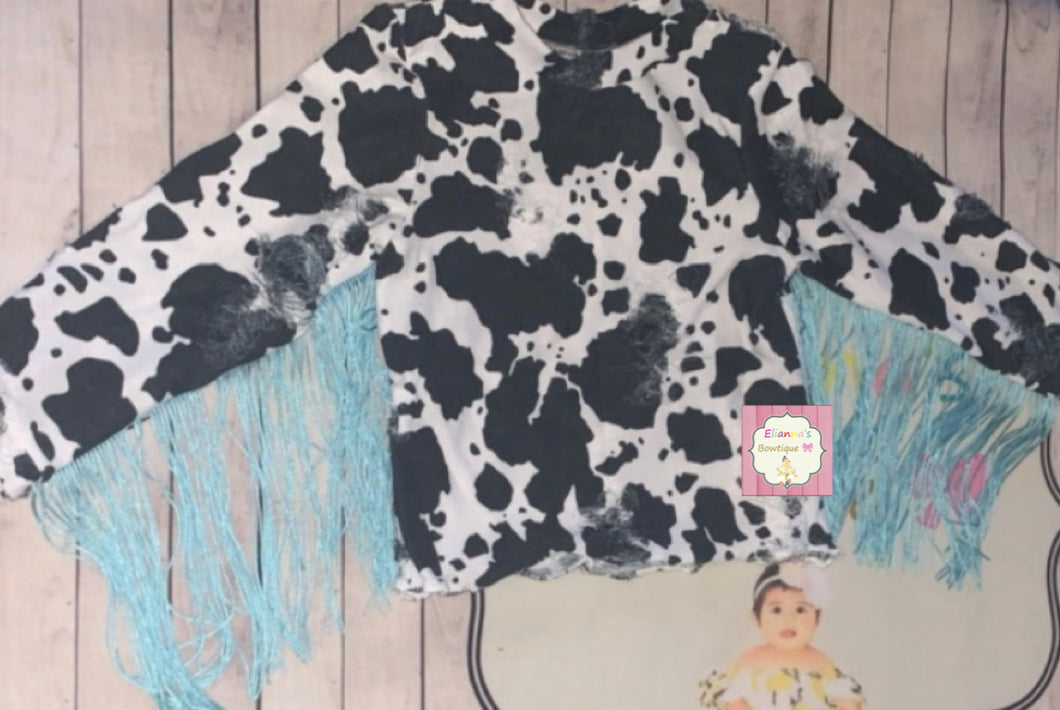 Cow print fringe top  shirt /rodeo/vaca/matching