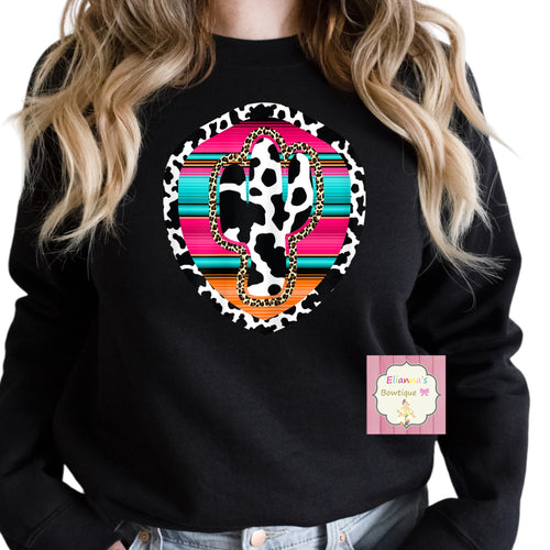 Cow print sweatshirt /sweater/sueter//cactus/nopal/mexico