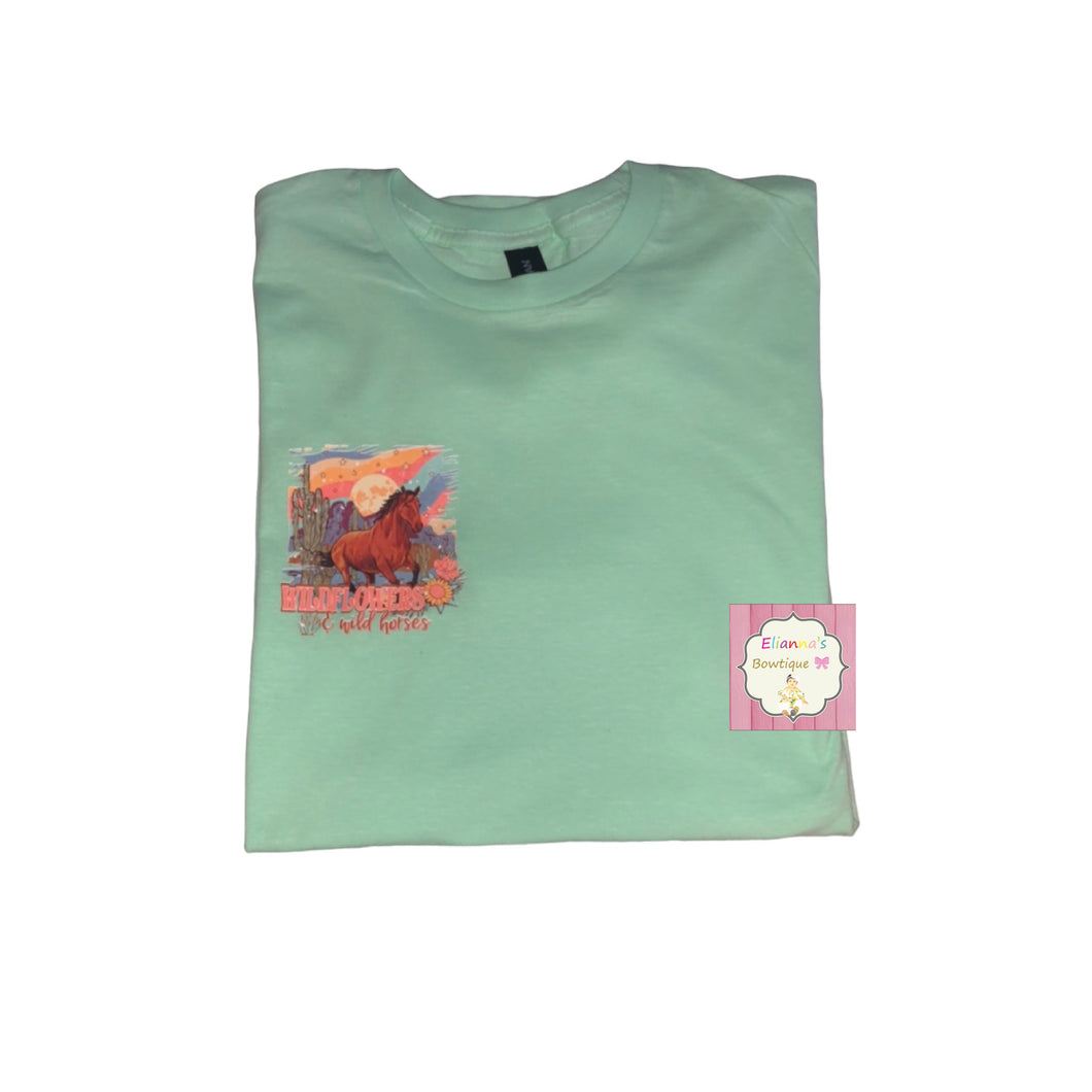 Horse shirt/ pocket size/wild flowers & wild horses