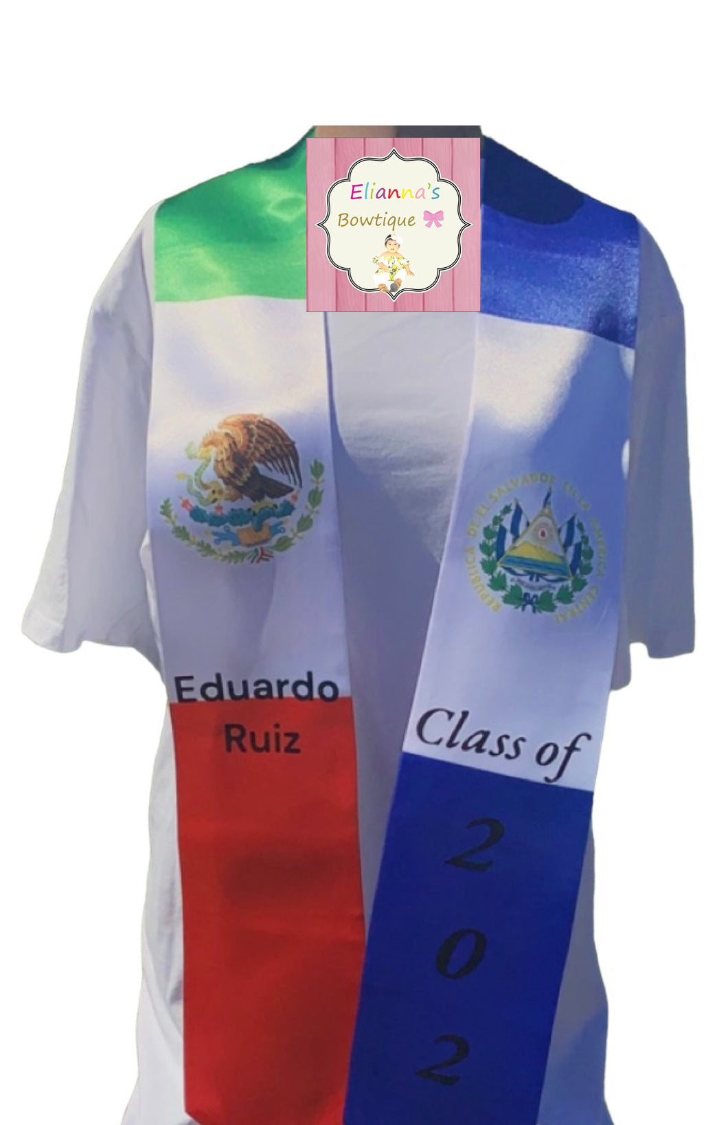 Mexican and Salvador Flag Graduation Sash / custom/ 2024/