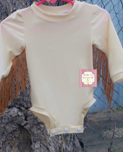 Cream Beige fringe leotard/ western/vaquera