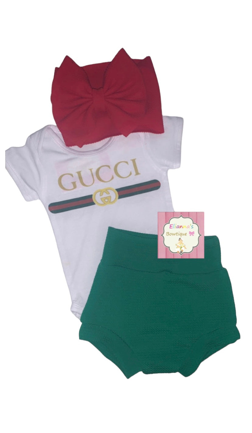 Baby boujee set headwrap,bummies & shirt/red/green