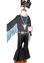 Cargar imagen en el visor de la galería, Black bell bottoms romper / Fringe/western  Romper