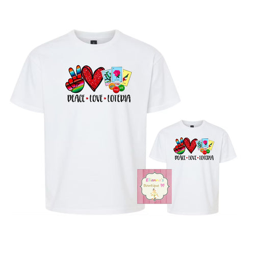 Loteria shirts / kids/Adults/ unisex/peace love loteria/ la rosa