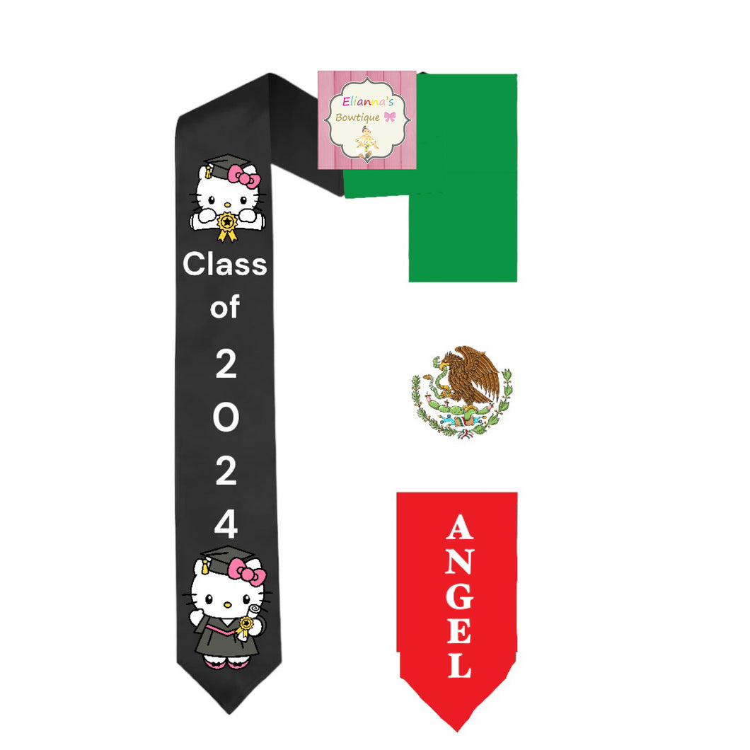 Hello kitty with Mexican Flag Graduation Sash / custom/ 2024/