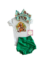 Load image into Gallery viewer, San Judas Tadeo set headwrap,bummie and Shirt/san juditas/ outfit