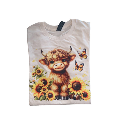 Highland Cow shirt / sunflowers/