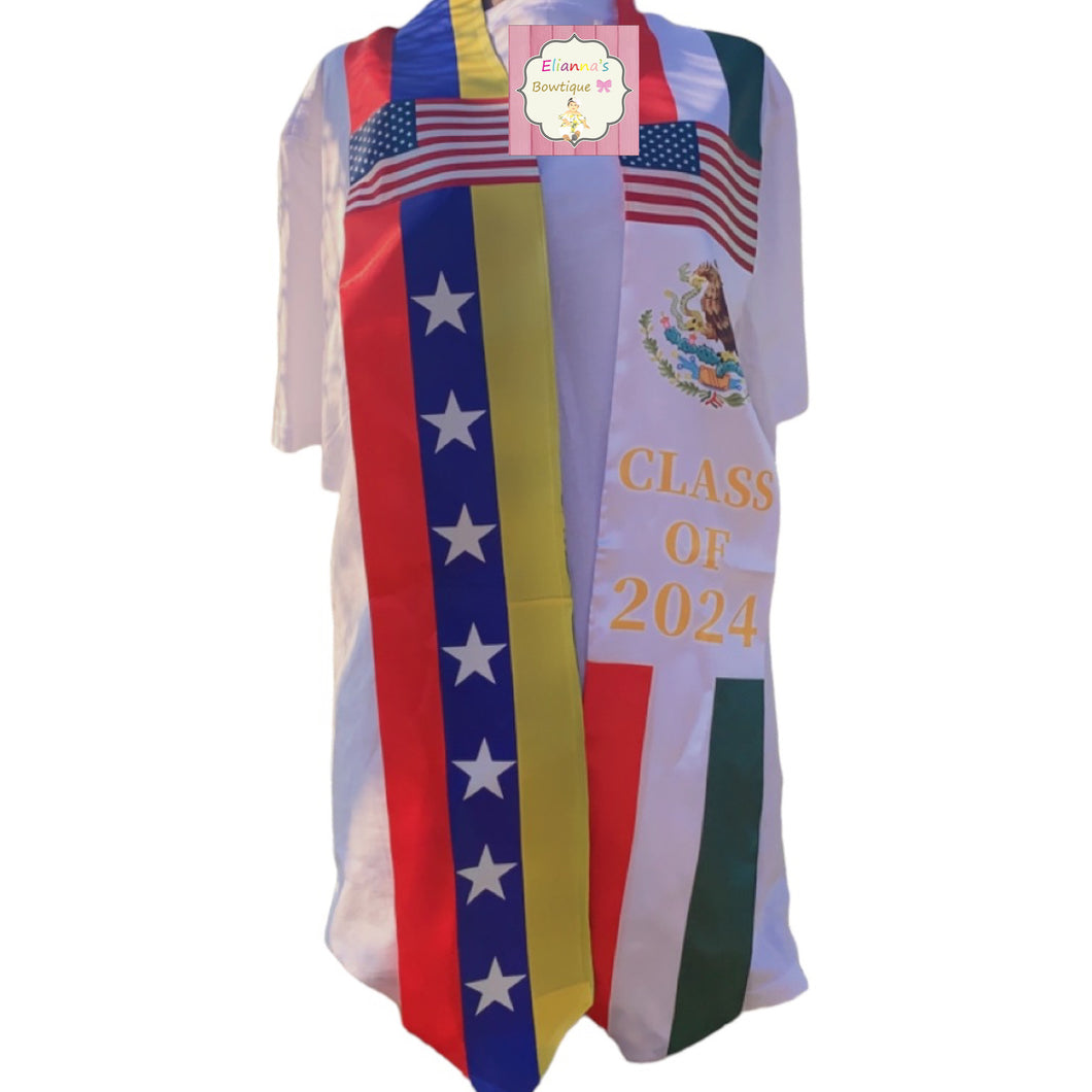 Mexico and Venezuela Flag Graduation Sash / custom/ 2024/usa flag