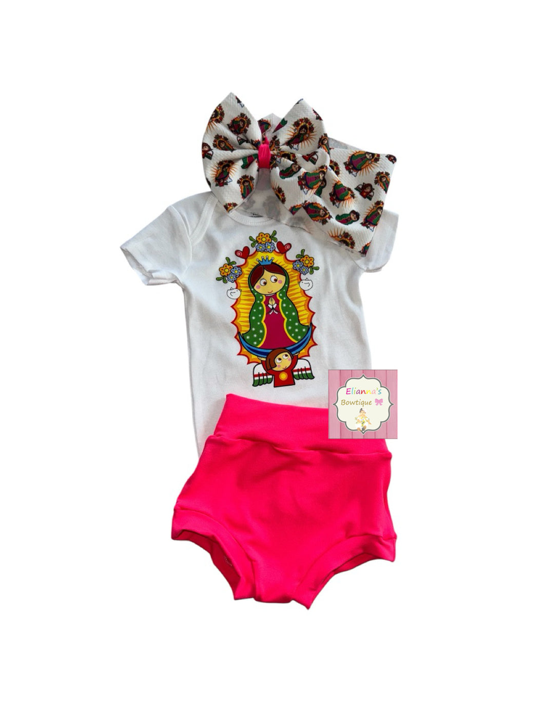 Virgen de Guadalupe set headwrap,bummie and shirt/