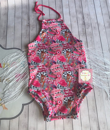 Let's go girls halter leotard/fringe /leotardo /cowgirl