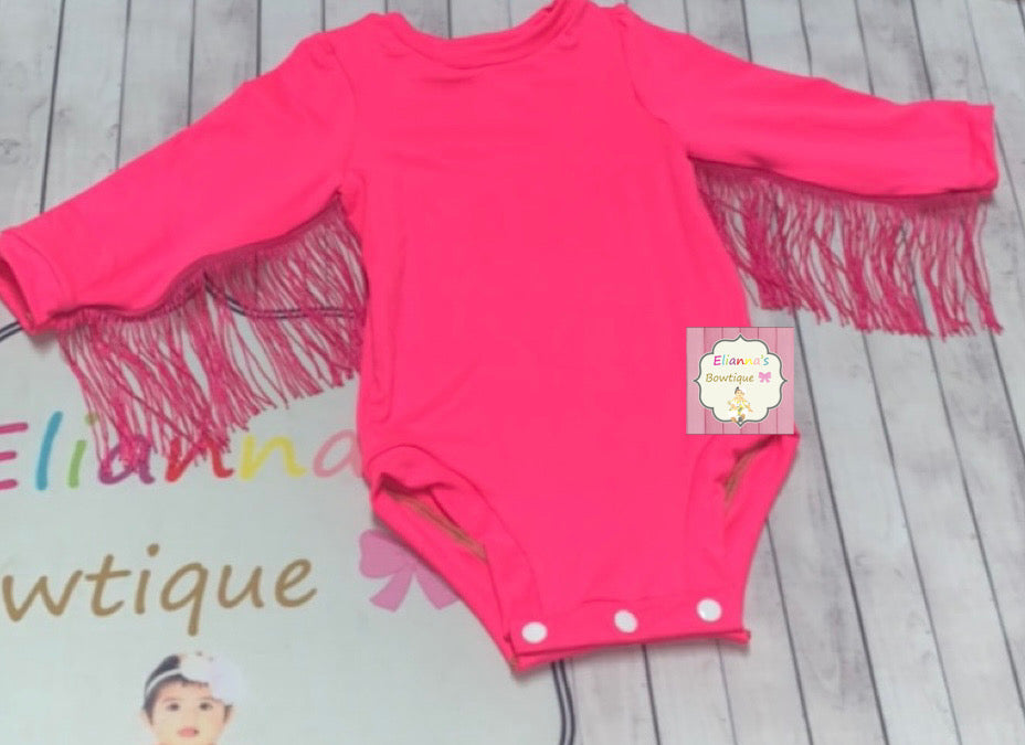 Pink fringe leotard/ leotardo/western