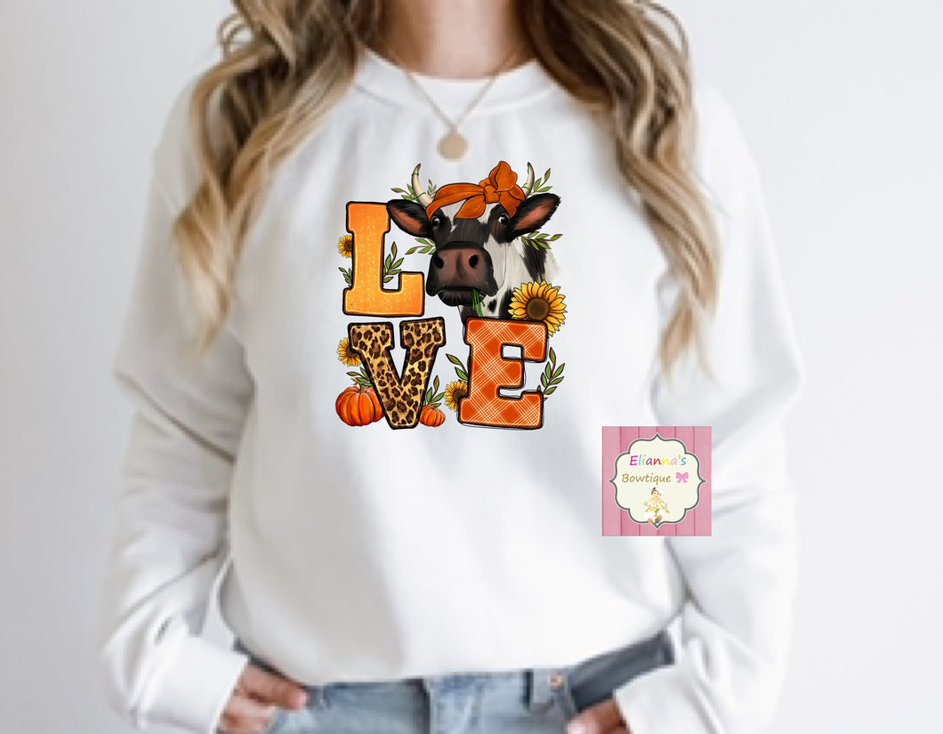 Love fall Crewneck sweatshirt /cow/sunflower/ pumpkin/sweater/sueter