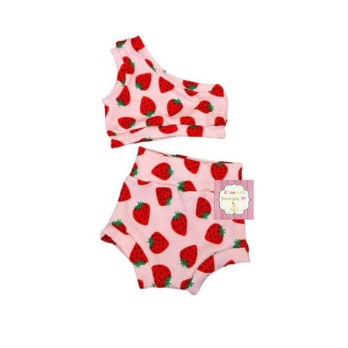 Strawberry outfit set / top and bummies