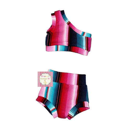 Pink serape outfit set / top and bummies