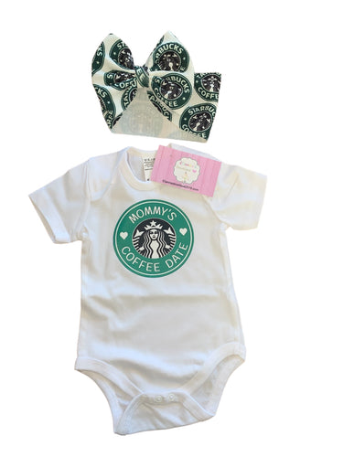 Baby set headwrap and onesie mommy's coffee date/ coffee