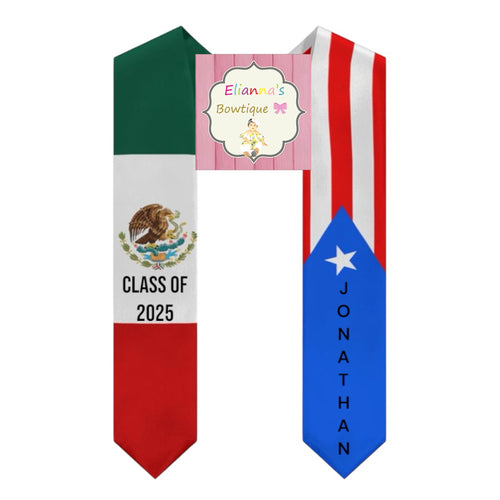 Mexico and Puerto Rico Flag Graduation Sash / custom/ 2025/