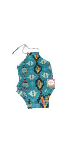 Aztec print halter leotard /