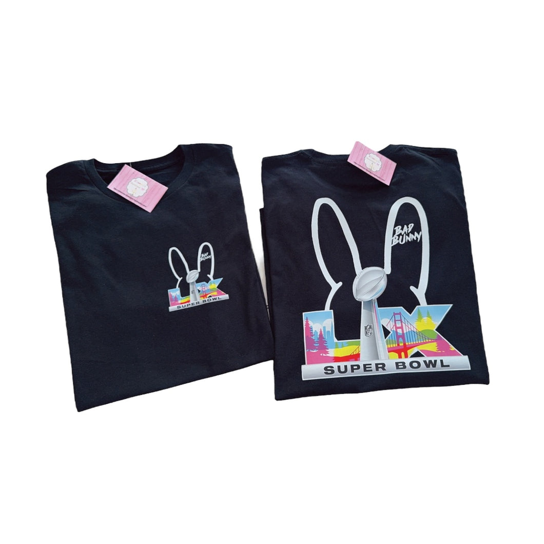 Super Bowl shirt front and back/ bad bunny