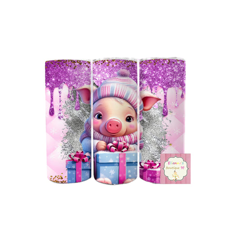 Pink christmas pig tumbler cup/ vasos/