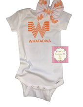 Cargar imagen en el visor de la galería, Baby set headwrap and shirt  &quot;whataburger&quot; whatadiva - Elianna&#39;s Bowtique