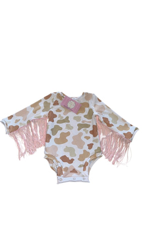 Natural Cow Print Fringe leotard  /