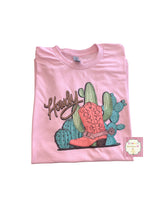 Load image into Gallery viewer, Pink Howdy shirt/cowgirl boot/ western/cactus