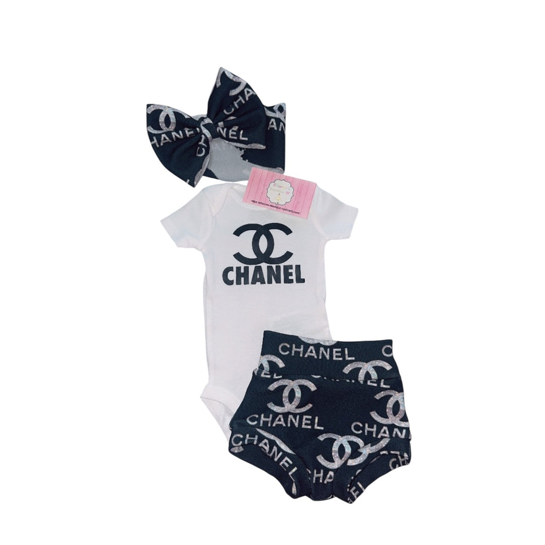 Boujee Black cc set headwrap ,shirt &  bummie/