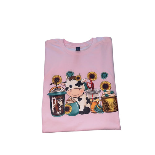 Pink Coffee cow shirt/ western style /kids/ Adult /vaca