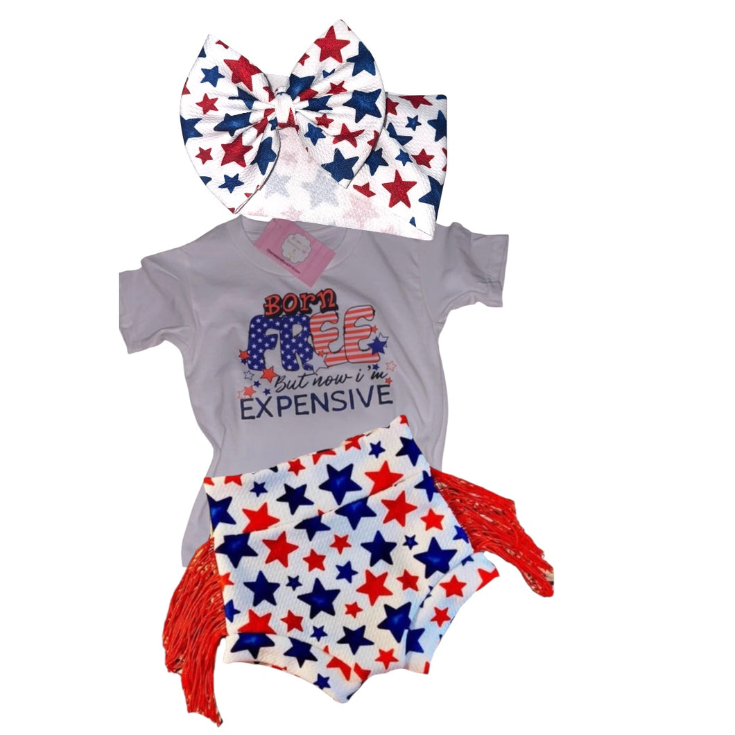 4th of July outfit set headwrap , fringe bummies and shirt/ patriotic outfit