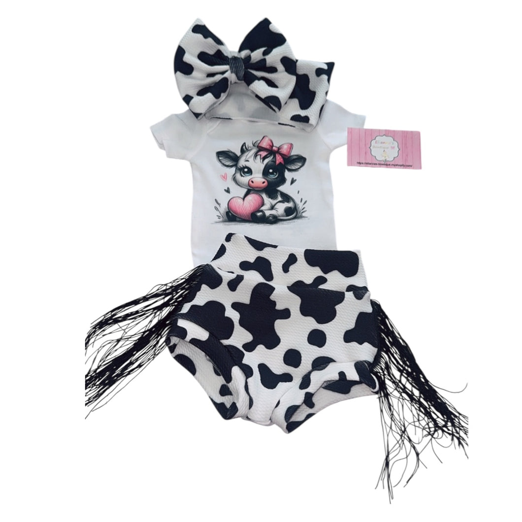 Cow outfit set headwrap , fringe bummies and shirt/ patriotic outfit
