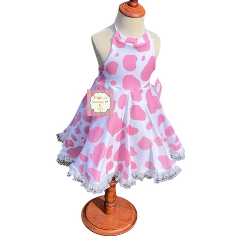 Pink Cow print halter dress/ Vestido/ dress/ vaca/ western dress
