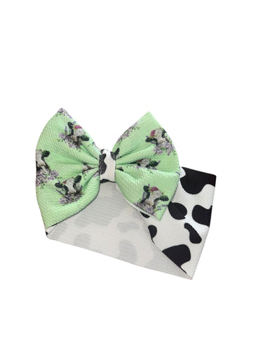 Baby mint floral cow headwrap/vaca/western