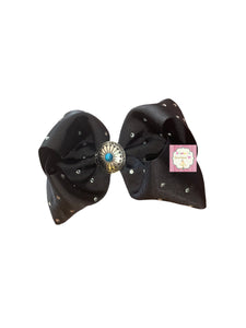 Western black hair bow/solid bow/concho