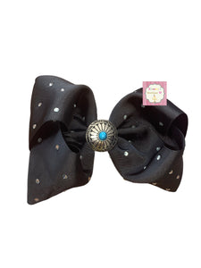 Western black hair bow/solid bow/concho