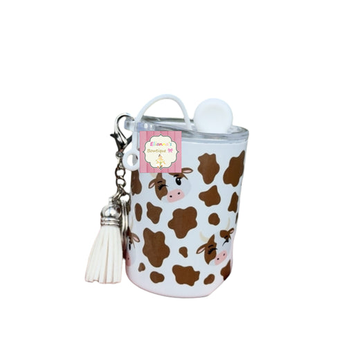 Cow print mini Keychain tumbler cup/ with straw