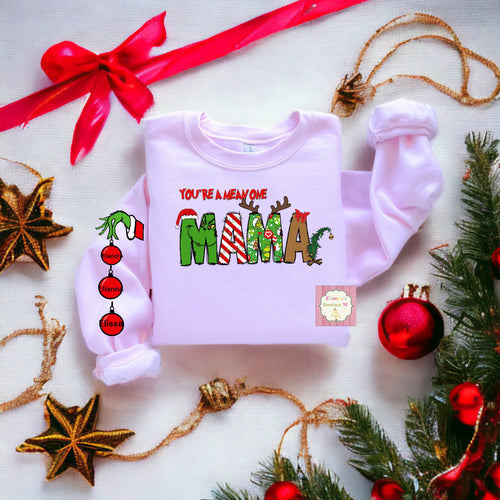 Grinch mama sweatshirt /custom kids name/sueter/grinchy/christmas