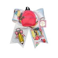 Load image into Gallery viewer, Back to school cheer bow / moños / moños de regreso a clases / mini backpack