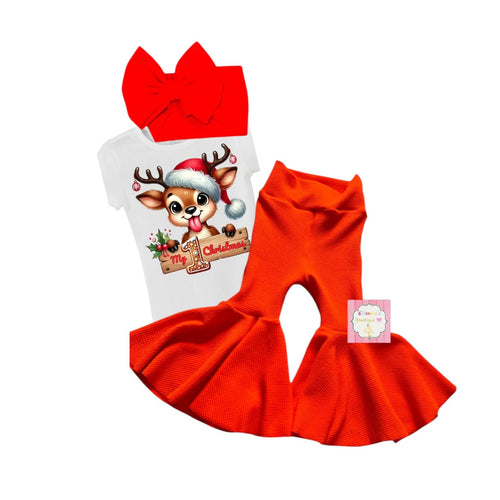 Christmas Outfit set headwrap, bell bottoms and shirt/