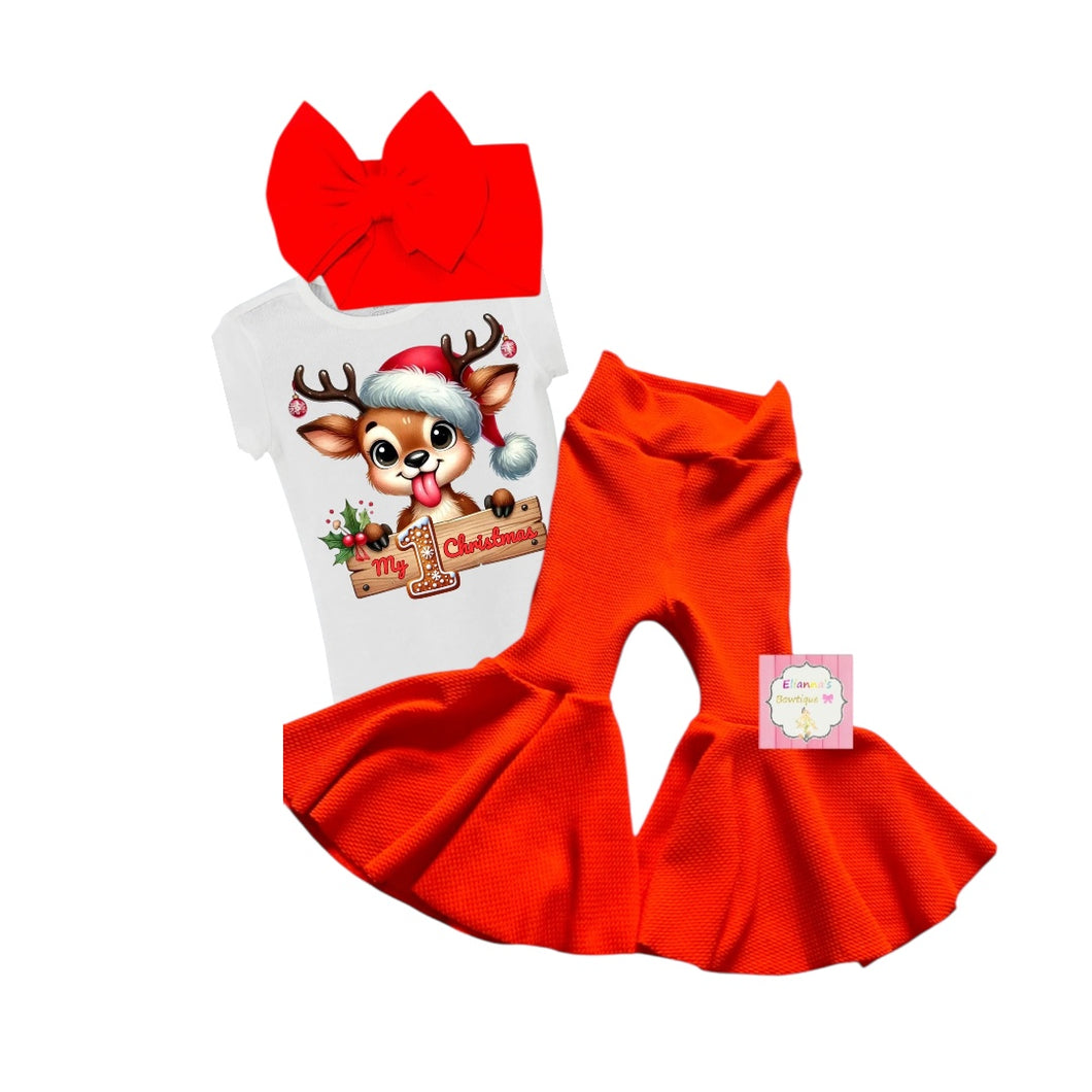 Christmas Outfit set headwrap, bell bottoms and shirt/