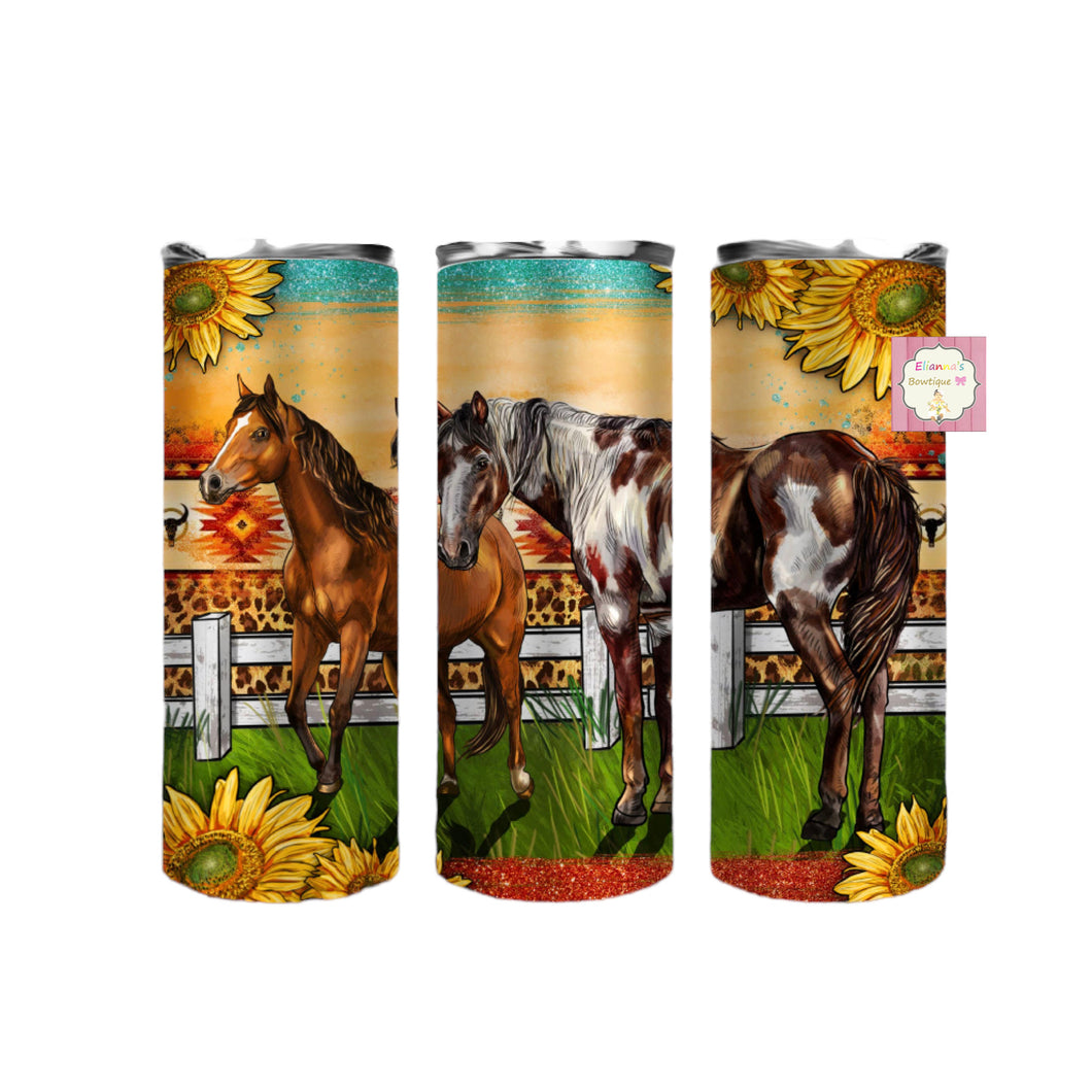 Sunflower horses tumbler cup /vasos/caballos