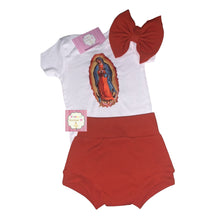 Load image into Gallery viewer, Virgen de Guadalupe set headwrap,bummie and shirt/