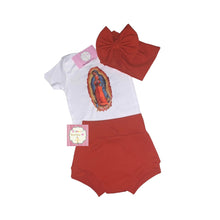 Load image into Gallery viewer, Virgen de Guadalupe set headwrap,bummie and shirt/