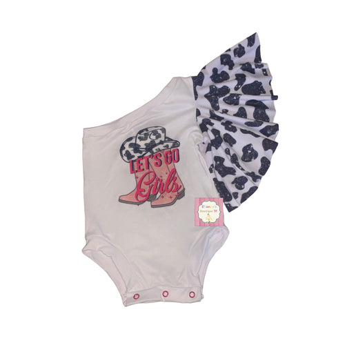 Let's go girls leotard/ bell sleeve leotard/cow print/ birthday