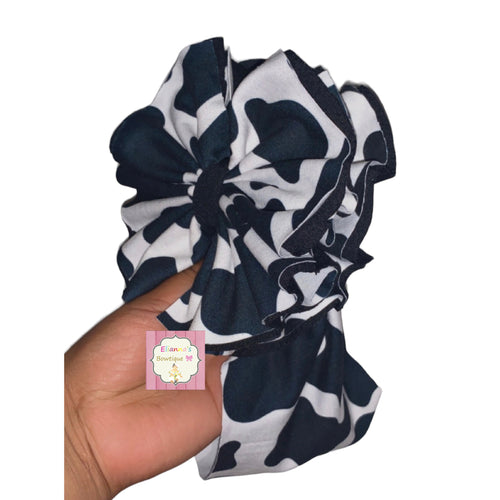 Cow print shredded headwrap/vaca/messy headwrap