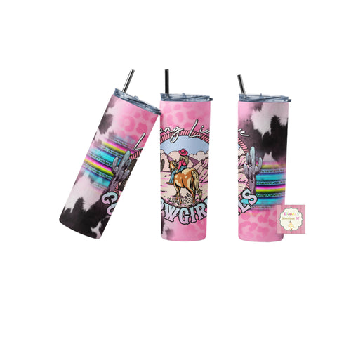 Long live cowgirls tumbler cup/vasos/ pink/cowhide/cow